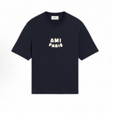 아미파리스 SS25 코튼 크로셰 로고 오버핏 반팔 티셔츠 블루  (탑아미공장)