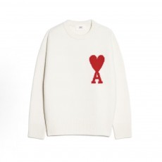 아미파리스 빅 하트 레드 로고 울 라운드 니트 아이보리 (탑아미공장)