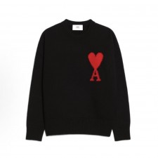 아미파리스 빅 하트 레드 로고 울 라운드 니트 블랙 (탑아미공장)