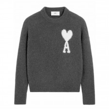 아미파리 로고 인타르시아 라운드넥 니트 딥그레이 (탑아미공장)