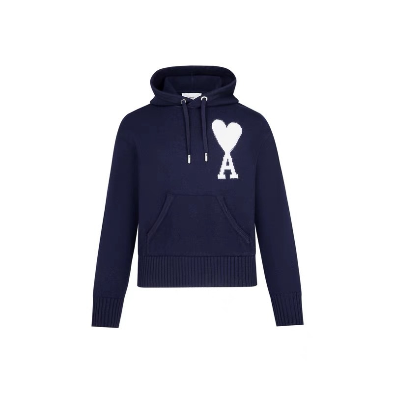 아미파리 로고 인타르시아 풀오버 후드 니트 남성용 블루 (탑아미공장)