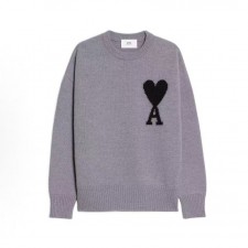 아미파리 빅 하트 블랙 라벨 로고 울 크루넥 니트 그레이 (탑아미공장)