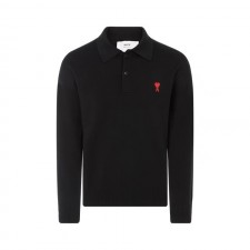 아미파리 솔리드 자수 로고 풀오버 니트 긴팔 폴로 셔츠 남성 블랙 (탑아미공장)