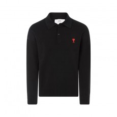 아미파리 솔리드 자수 로고 풀오버 니트 긴팔 폴로 셔츠 남성 블랙 (탑아미공장)