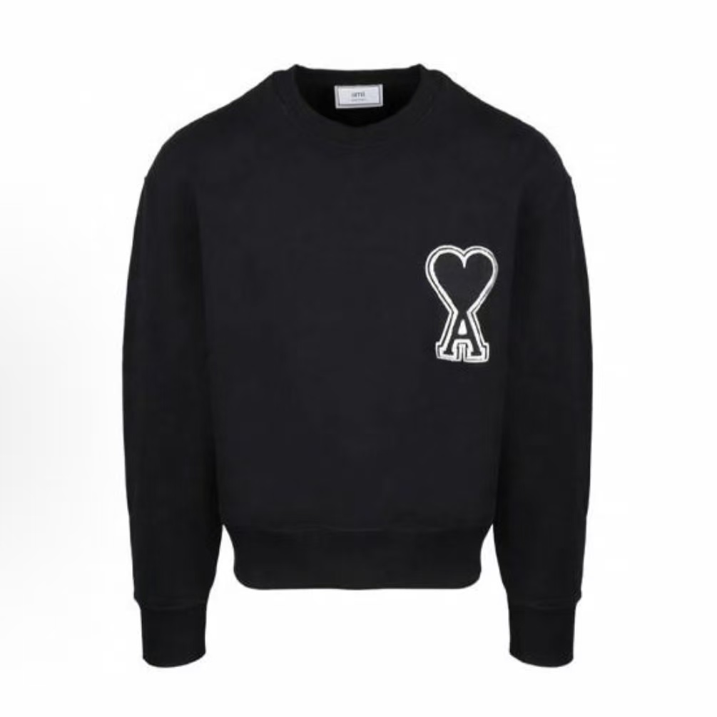 아미파리 퓨어 컬러 하트 로고 클래식 라운드넥 맨투맨 블랙 (탑아미공장)