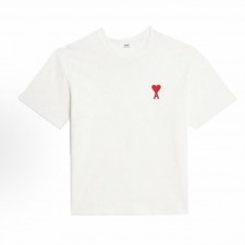 아미파리 SS23 레드 하트 자수 반팔 티셔츠 화이트 (탑아미공장)