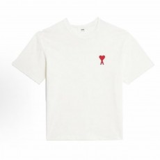 아미파리 SS23 레드 하트 자수 반팔 티셔츠 화이트 (탑아미공장)