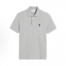 아미파리 SS24 컴포트 핏 하트 패턴 코튼 반팔 폴로 셔츠 그레이 (탑아미공장)