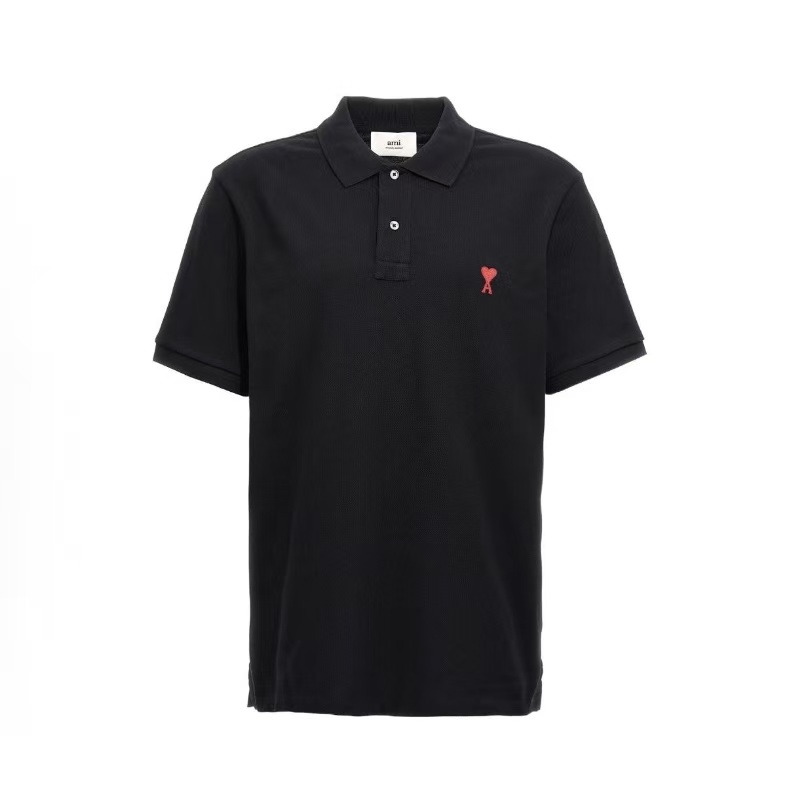 아미파리 SS24 컴포트 핏 하트 패턴 코튼 반팔 폴로 셔츠 블랙 (탑아미공장)