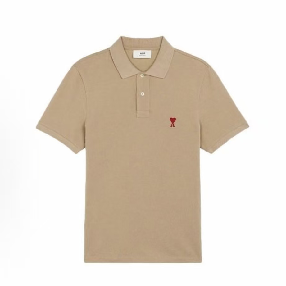 아미파리 SS24 컴포트 핏 하트 패턴 코튼 반팔 폴로 셔츠 카키 (탑아미공장)
