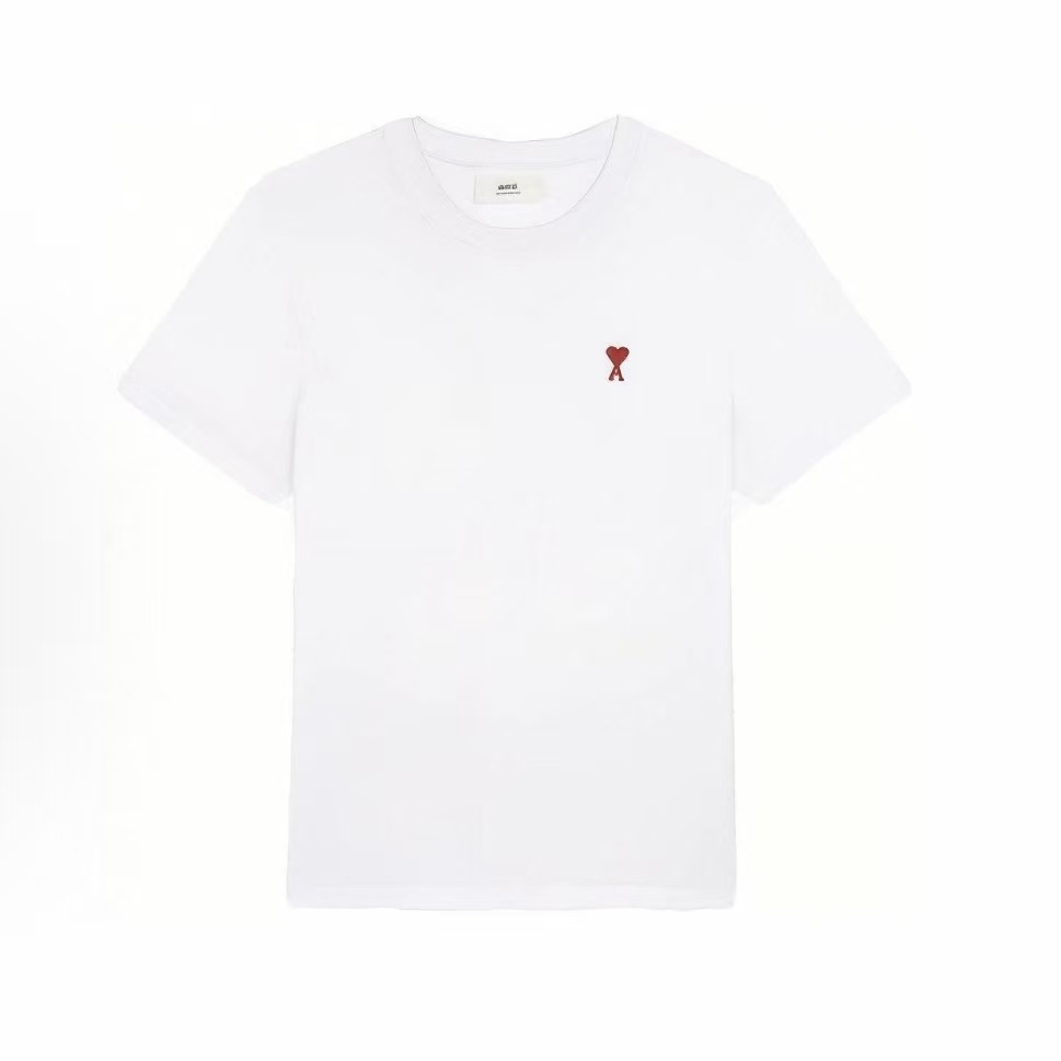 아미파리 단색 하트 로고 자수 라운드넥 루즈핏 반팔 티셔츠 화이트 (탑아미공장)