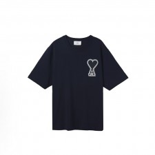 아미파리 SS21 하트 로고 자수 라운드넥 반소매 티셔츠 네이비 (탑아미공장)