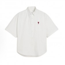 아미파리 단색 카라 버튼 로고 자수 하트 루즈핏 반소매 셔츠 화이트 (탑아미공장)