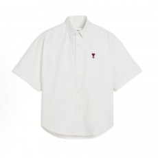 아미파리 단색 카라 버튼 로고 자수 하트 루즈핏 반소매 셔츠 화이트 (탑아미공장)