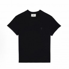 아미파리  SS23 솔리드 컬러 하트 자수 라운드넥 반팔 티셔츠 블랙 (탑아미공장)