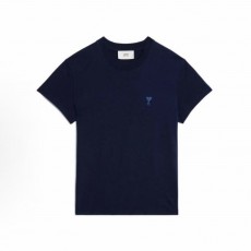 아미파리  SS23 솔리드 컬러 하트 자수 라운드넥 반팔 티셔츠 네이비 (탑아미공장)