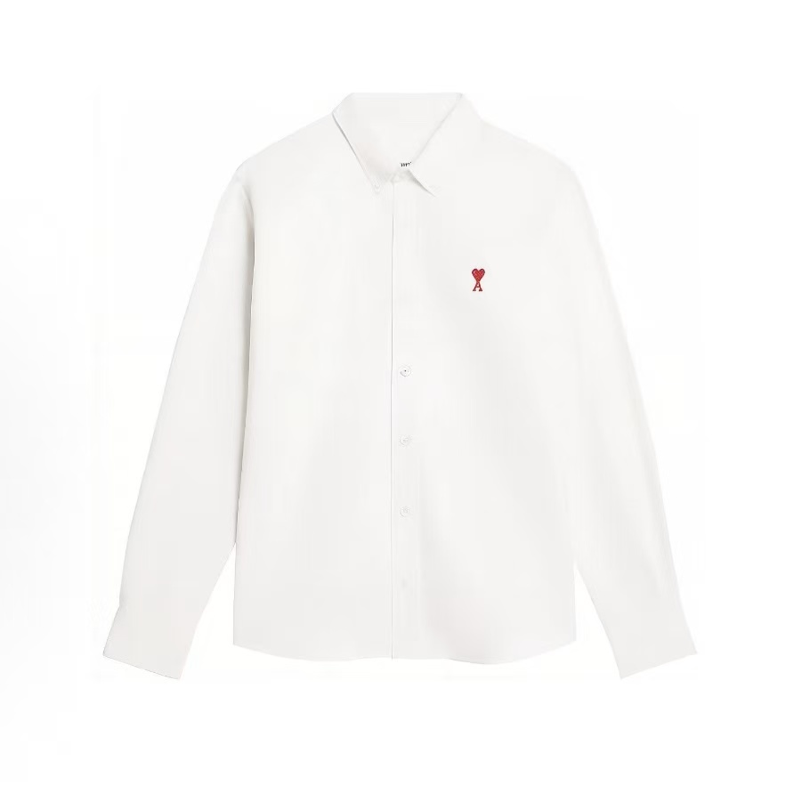 아미파리 단색 카라 싱글 버튼 캐주얼 긴소매 셔츠비 화이트 (탑아미공장)