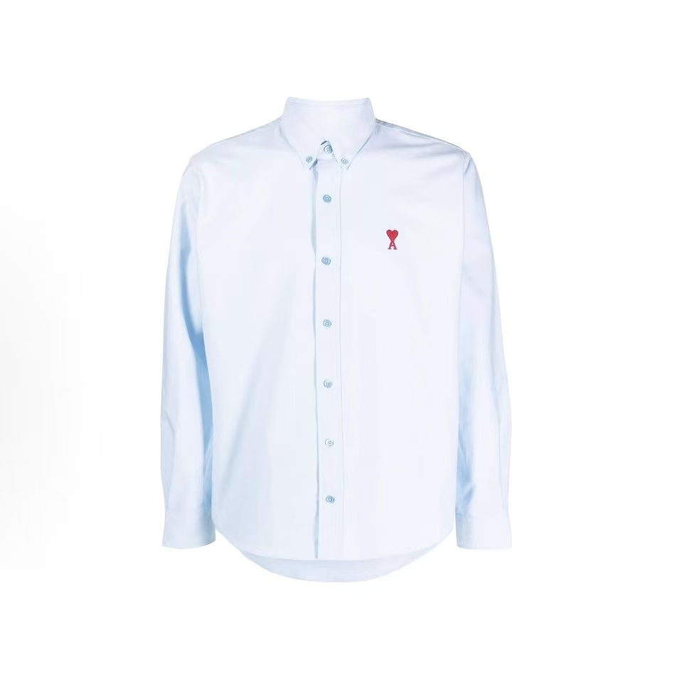 아미파리 단색 카라 싱글 버튼 캐주얼 긴소매 셔츠비 블루 (탑아미공장)