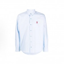 아미파리 단색 카라 싱글 버튼 캐주얼 긴소매 셔츠비 블루 (탑아미공장)