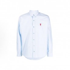 아미파리 단색 카라 싱글 버튼 캐주얼 긴소매 셔츠비 블루 (탑아미공장)