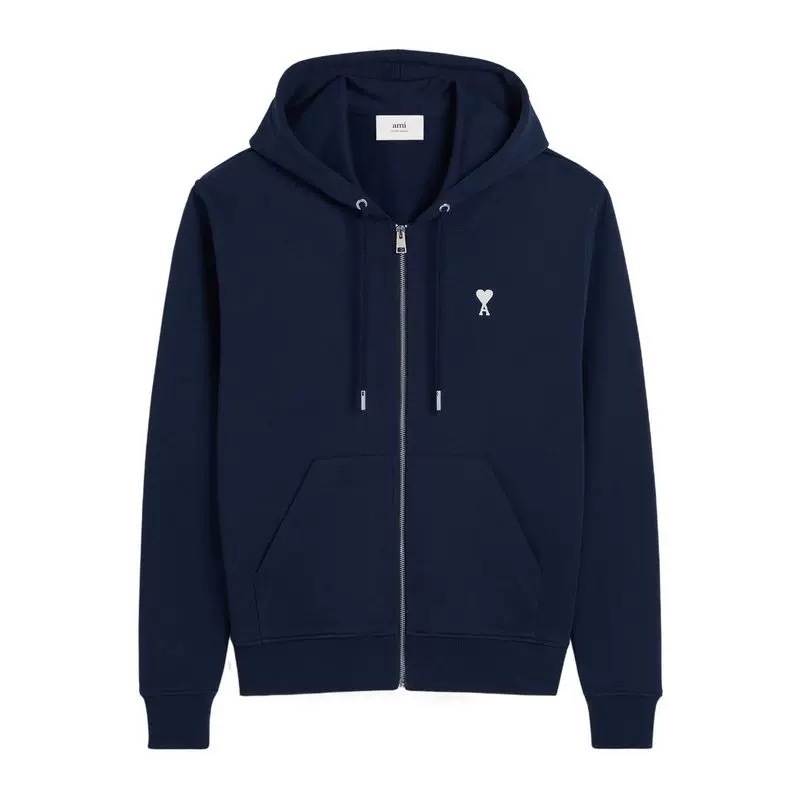 아미 파리  화이트 하트 자수 집업 후드 스웨트셔츠 네이비 (탑아미공장)