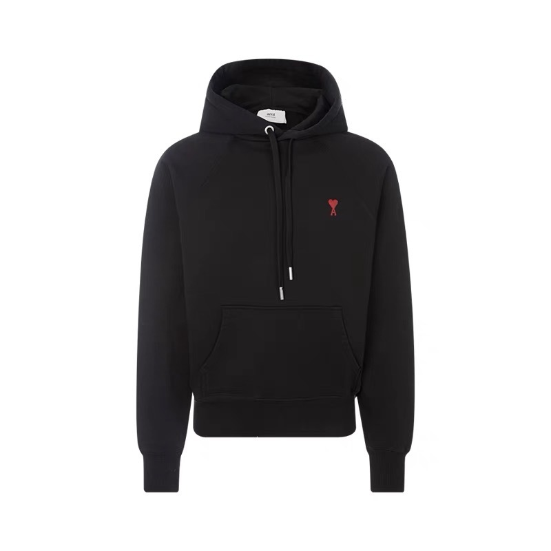 아미파리 자수 로고 드로스트링 스트링 디테일 풀오버 긴팔 스웨트셔츠 블랙 (탑아미공장)