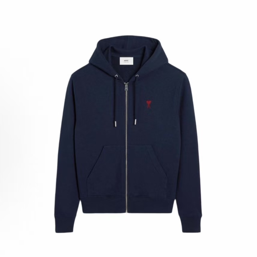 아미파리 FW24 레드 하트 코튼 집업 슬림핏 후드 스웨트 재킷 블루 (탑아미공장)