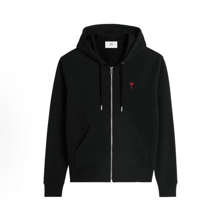 아미파리 FW24 레드 하트 코튼 집업 슬림핏 후드 스웨트 재킷 블랙 (탑아미공장)