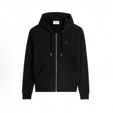 아미파리 FW24 레드 하트 코튼 집업 슬림핏 후드 스웨트 재킷 블랙 (탑아미공장)