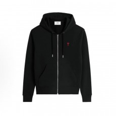 아미파리 FW24 레드 하트 코튼 집업 슬림핏 후드 스웨트 재킷 블랙 (탑아미공장)