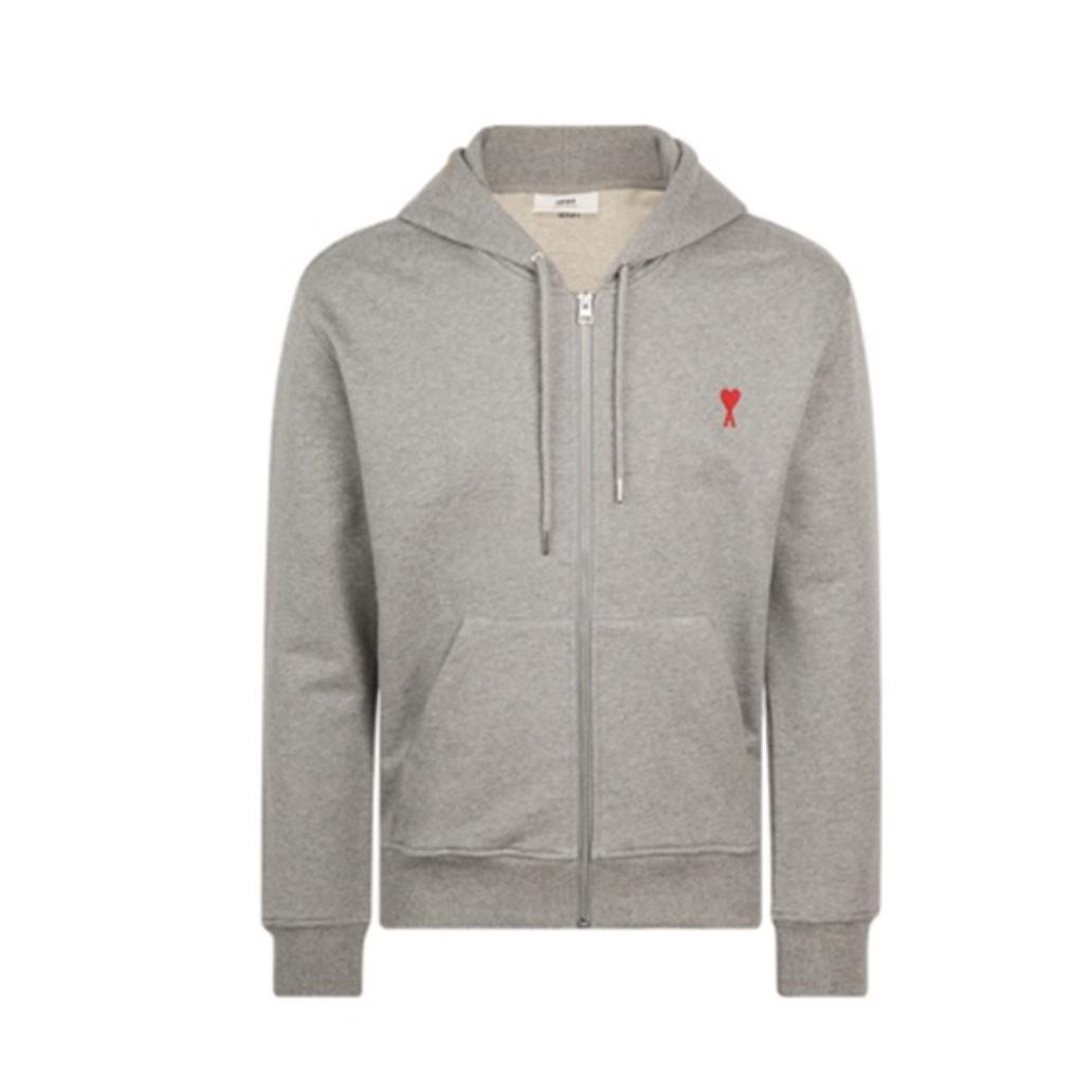 아미파리 FW24 레드 하트 코튼 집업 슬림핏 후드 스웨트 재킷 그레이 (탑아미공장)