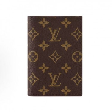 루이비통 모노그램 플랩 여밈 코팅 캔버스 여권 케이스 남녀공용 브라운