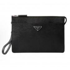 프라다 사피아노 시그니처 로고 지퍼 클로치백 카프스킨