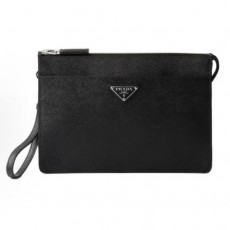 프라다 사피아노 시그니처 로고 지퍼 클로치백 카프스킨