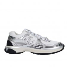 샤넬 가죽 로고 장식 로우탑 라이프스타일 스니커즈 실버 화이트 (GD공장)