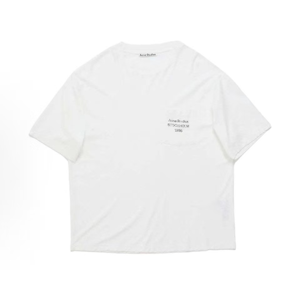 아크네 FW25 1996 로고 시리즈 루즈핏 크루넥 립넥 반팔 티셔츠 화이트 (X공장)