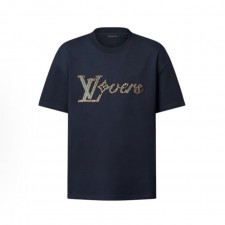 루이비통 FW24 로고 레터 프린트 크루넥 반팔 티셔츠 남성용 딥 네이비 (X공장)
