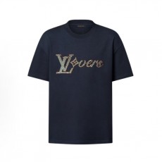 루이비통 FW24 로고 레터 프린트 크루넥 반팔 티셔츠 남성용 딥 네이비 (X공장)