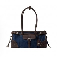 프라다 Bonnie 에나멜 트라이앵글 로고 데님 미디엄 숄더백 1BA426