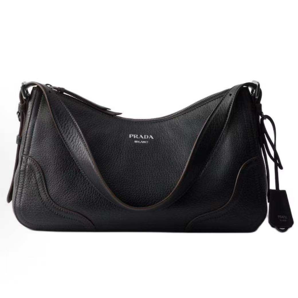 프라다 에메 보르사 아 스팔라 레터링 로고 스웨이드 라지 숄더백 1BC280 블랙