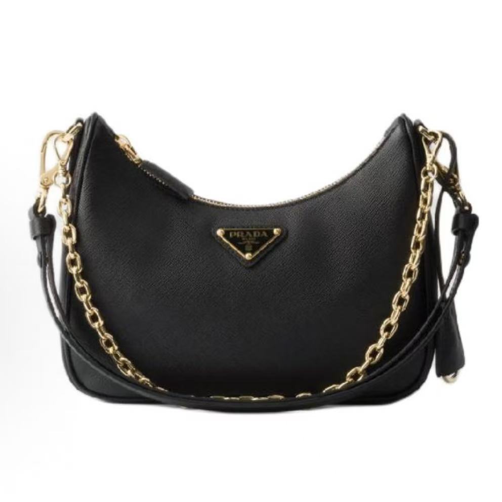 프라다 리에디션 사피아노 에나멜 삼각 로고 레더 미니 숄더백 1BC204 블랙