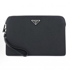 프라다 사피아노 레더 지퍼 클러치 블랙 2VF056