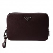 프라다 사피아노 에나멜 삼각 로고 카프스킨 클러치 2VF017 와인