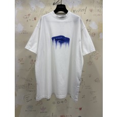 발렌시아가 드립 로고 프린트 반팔 티셔츠 남녀공용 오버핏 화이트