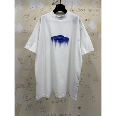 발렌시아가 드립 로고 프린트 반팔 티셔츠 남녀공용 오버핏 화이트