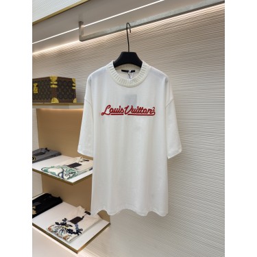 루이비통 클래식 레터 로고 자수 라운드넥 반팔 티셔츠 (X공장)