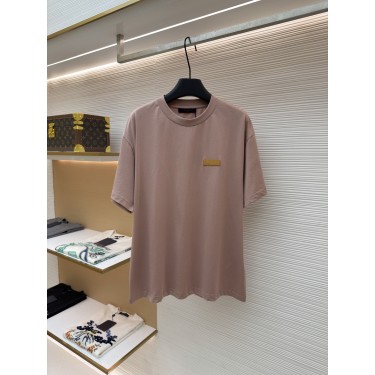 루이비통 브라운 핑크 가죽 패치 라운드넥 반팔 티셔츠 (X공장)