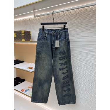 Balenciaga 로고 패치 빈티지 워싱 데님 팬츠