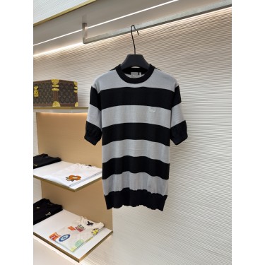 디올 로고 자수 배색 스트라이프 니트 반팔 탑 (X공장)