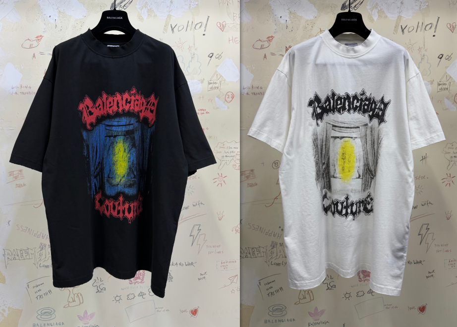 발렌시아가 반팔 티셔츠 오버핏 고딕 프린트 스트릿 여름 티셔츠